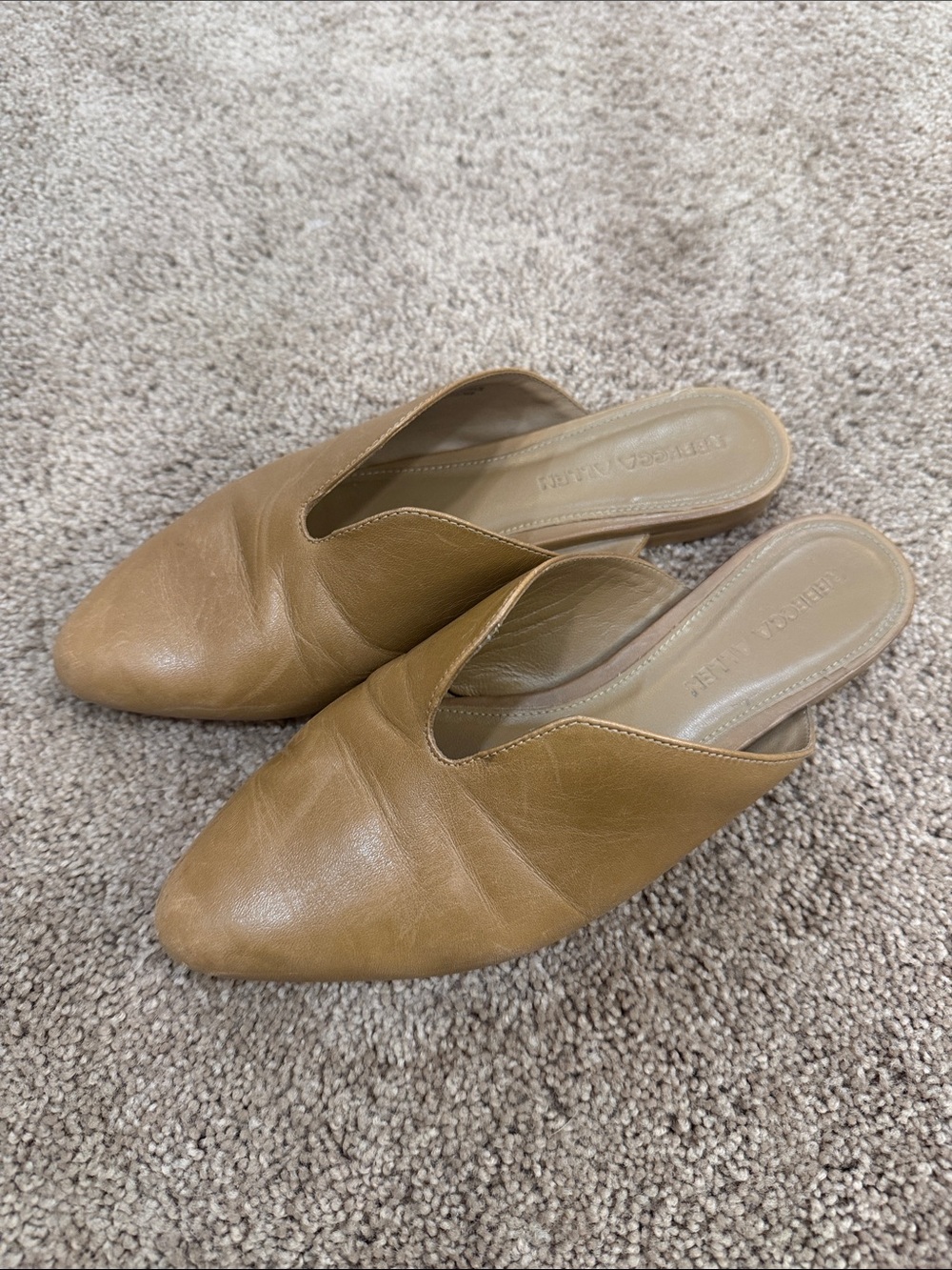 Rebecca Allen Pointed Toe Tan Leather Slip-On Mules